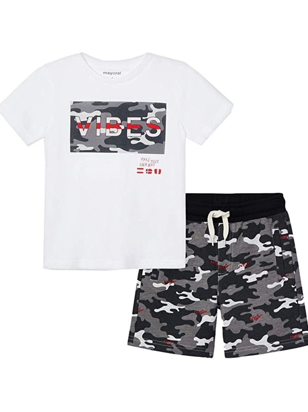 Size 6 Boys Mayoral White and Black Camo Kids Matching Set